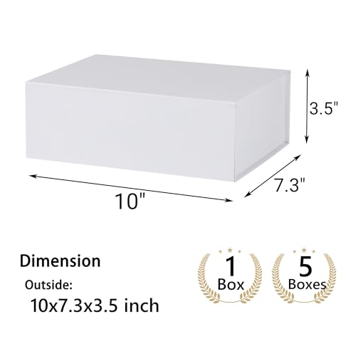 White Gift Box,10x7.3x3.5 Gift Boxes With Lids For Presents Includes Ribbon And Diy Printable Sticker Paper,Bridesmaid Proposal Box,Magnetic Gift Box For Birthday,Wedding,Graduation - color: 10x7.3x3.5inch-White-Pack 5