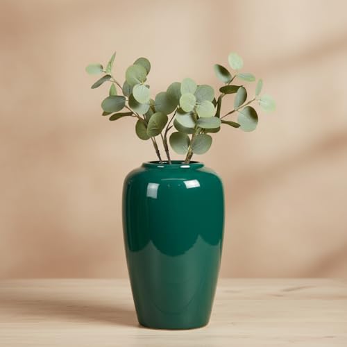 Dark Green Vase, 8 Inch Green Ceramic Vase for Flowers, Rustic Vases for Home Decor, Modern Farmhouse Decorative Centerpiece for Table, Living Room, Kitchen - color: Dark Green