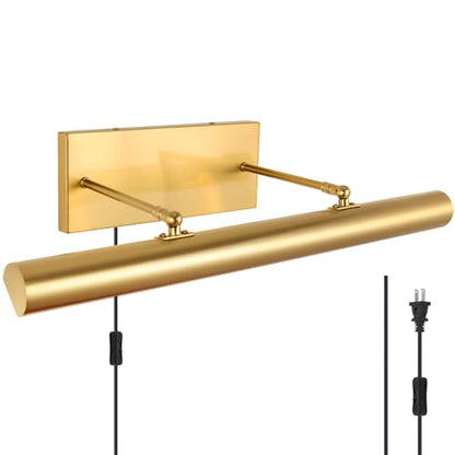 BELS Picture Lights for Wall Hardwired, 24 Inch Gold Wall Lights for Pictures,3-Light E12, 270° Adjustable Swing Arm, Plug in Wall Light for Artwork Poster Portrait Library Display