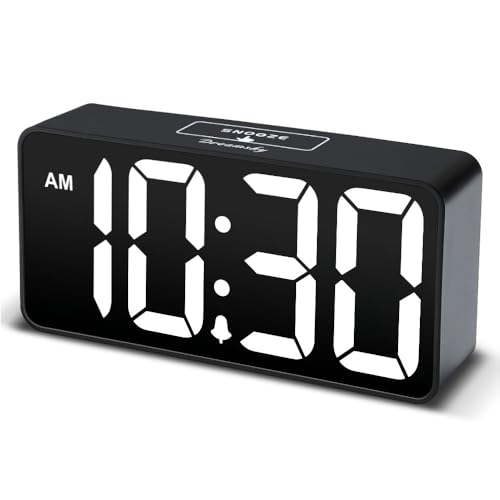 DreamSky Small Digital Alarm Clock for Bedroom, Large Big Numbers Display - color: Black Case White Digits