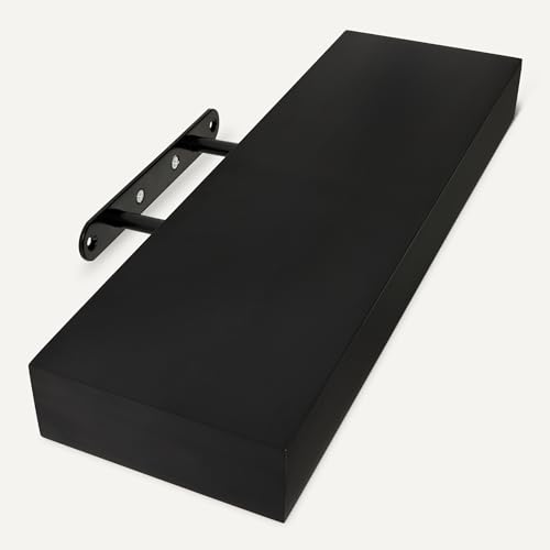 Amazon Basics Wood Floating Wall Shelves, 3-Pack, Black, 15.8" x 5" x 1.8" - color: Black
