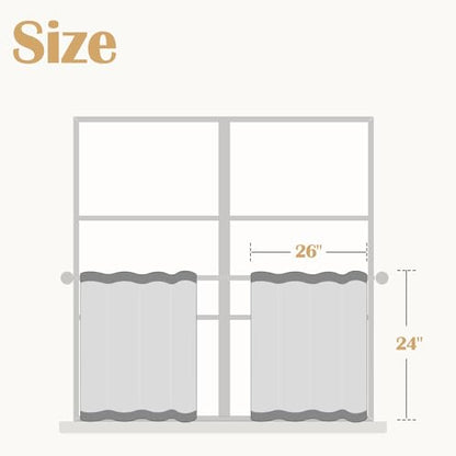 jinchan Linen Striped Tier Curtains for Kitchen Windows Farmhouse - color: Striped Grey | on Beige, size: 26"W x 24"L (Pack of 2)
