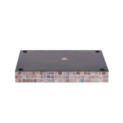 PEMAR Mother of Pearl Tray 15.7x11.8 Rectangle Handcrafted Serving Tray - color: Artisan Brown Mosaic
