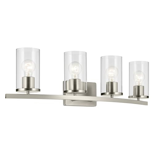 Kichler Crosby 4-Light Bathroom Vanity Light, Brushed Nickel - color: Brushed Nickel, size: 4 Light, style: Clear Glass