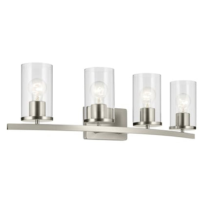 Kichler Crosby 4-Light Bathroom Vanity Light, Brushed Nickel - color: Brushed Nickel, size: 4 Light, style: Clear Glass