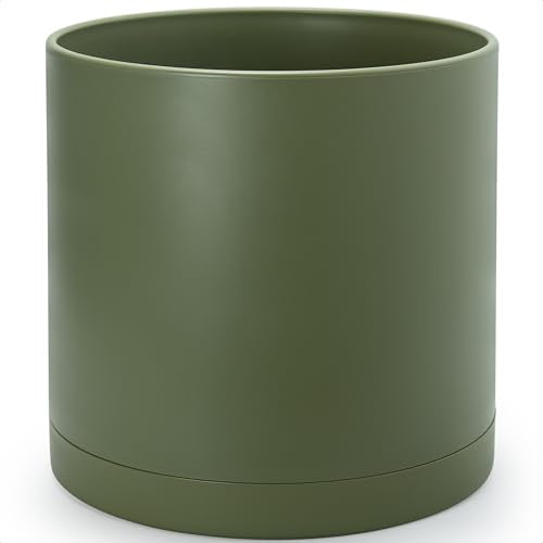 D'vine Dev Plastic Planter Pot with Saucer, 16 in, Olive, 74-X-I-5 - color: Olive, size: 16"