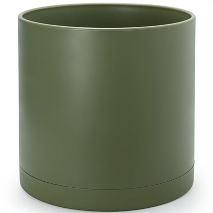 D'vine Dev Plastic Planter Pot with Saucer, 16 in, Olive, 74-X-I-5 - color: Olive, size: 16"