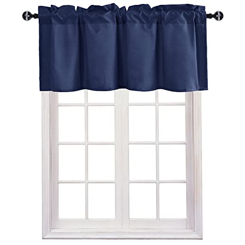 JIUZHEN Navy Blue Valance Curtains for Window 1 Panel, 42 x 18 Inches - color: Navy Blue, size: 42"W x 18"L (Pack of 1)