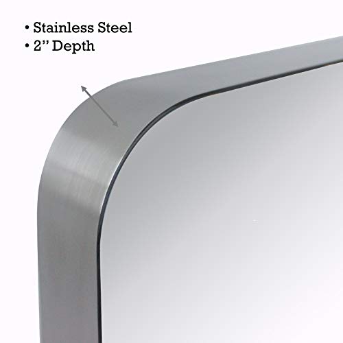 TEHOME 24x36 inch Brushed Nickel Silver Metal Framed Bathroom Mirror for Wall in Stainless Steel Silver Rounded Rectangular Bathroom Vanity Mirrors Wall Mounted… - color: Brushed Nickel, size: 36"L x 24"W