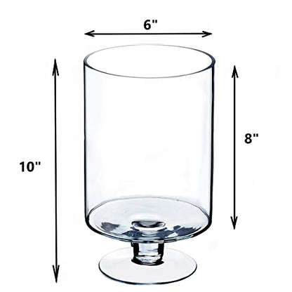 CYS EXCEL Glass Hurricane Pillar Candle Holder (H:10" W:6") | Multiple Size Choices Short Stem Candle Centerpieces | Stemmed Glass Cylinder Candle Vase - size: H-10" W-6"