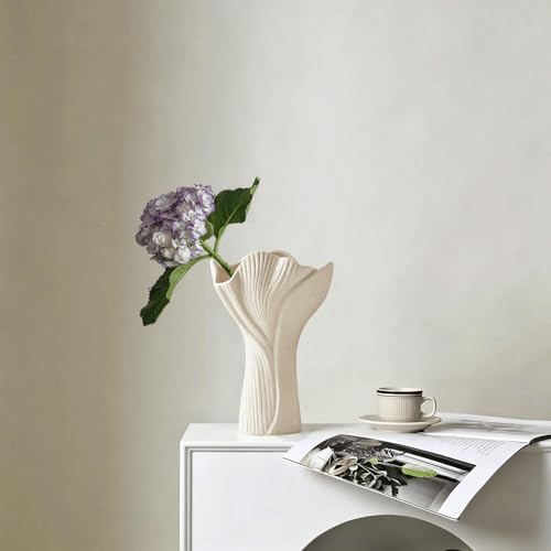 Ceramic Vase for Home Decor, Matte Beige Modern Farmhouse Vase