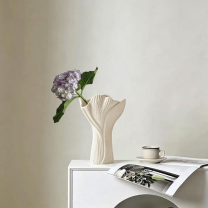 Ceramic Vase for Home Decor, Matte Beige Modern Farmhouse Vase
