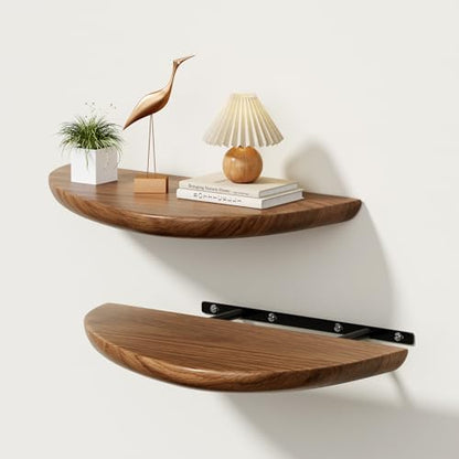 Solid Walnut Floating Shelves for Wall 15.7" Set of 2, Wall Mounted Shelf - color: Walnut