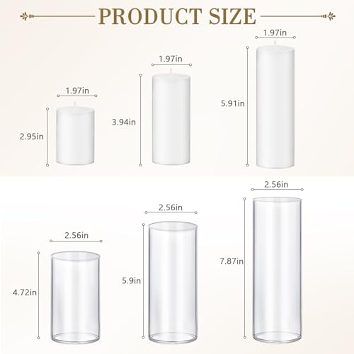 36 PCS Ivory White Pillar Candles with Glass Candle Holders Clear Hurricane Candle Holders Glass Cylinder Vases for Centerpieces Wedding Party, Event, Home Office (18 Candles+18 Candle Hoders) - style: 36 PCS Ivory White