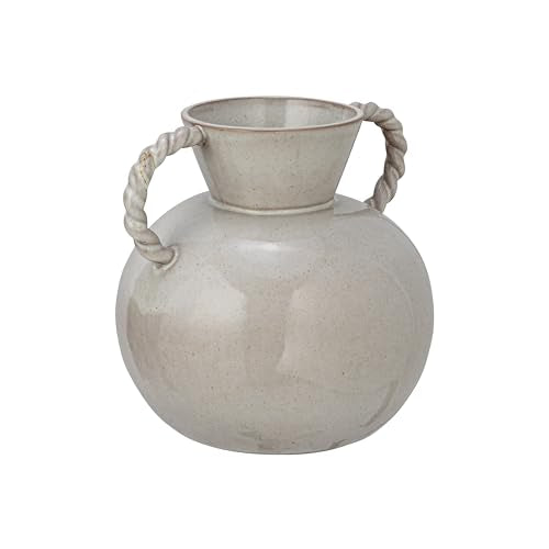 9.25 Inches Stoneware Vase with Twisted Handles and Reactive Glaze, Cream Color - color: Cream