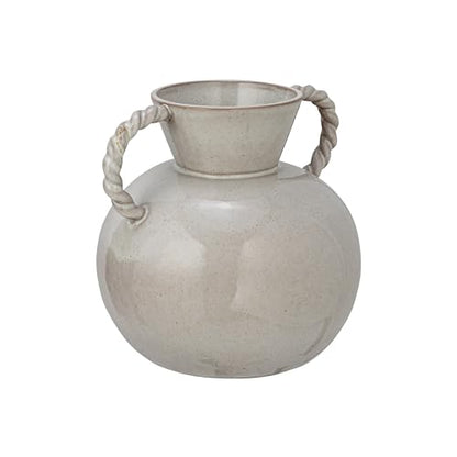 9.25 Inches Stoneware Vase with Twisted Handles and Reactive Glaze, Cream Color - color: Cream