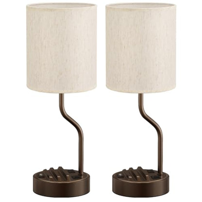 Fenmzee Bedside Lamps for Bedroom Set of 2-18" Brown Table Lamp for Desk - color: Cream & Coffee
