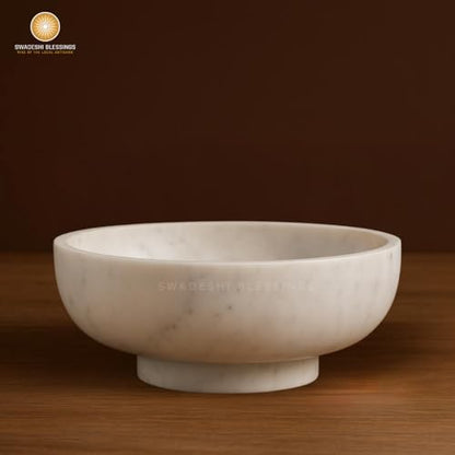 SWADESHI BLESSINGS HandCrafted Marble Decorative Bowl for Home Decor, 10.5"