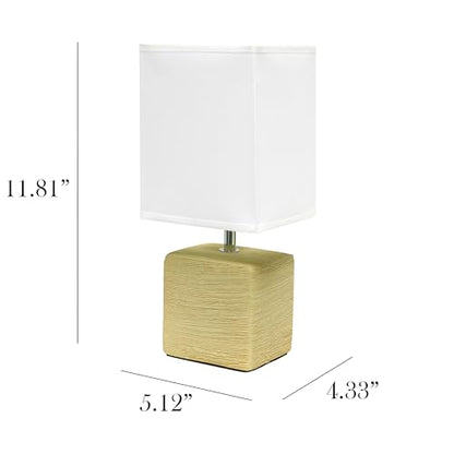 Simple Designs LT1218-BGE 11.81" Mini Cube Faux Stone Ceramic Table Lamp, for Living Room, Bedroom, Office, Beige with White Shade - color: Beige