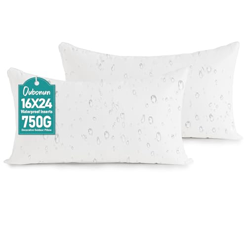 Oubonun Waterproof Outdoor Lumbar Pillow Inserts 16 x 24 Set of 2 - size: 16 × 24(Pack of 2)
