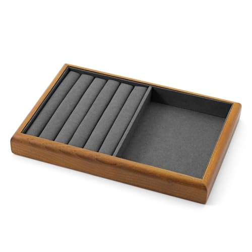 Oirlv Wood Jewelry Ring Display Tray Dark Grey - color: Grey, size: 5 slot