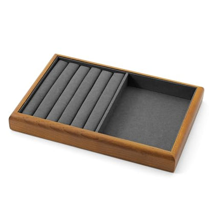 Oirlv Wood Jewelry Ring Display Tray Dark Grey - color: Grey, size: 5 slot