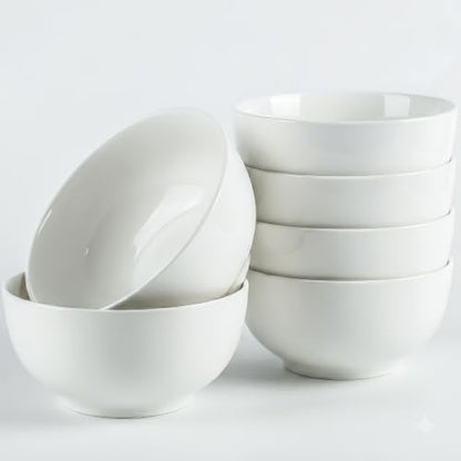 30 oz Ceramic Bowls Set of 6, 6 Inch Off-White Soup & Cereal Bowls - size: 6 inch 30 oz (White Rim)