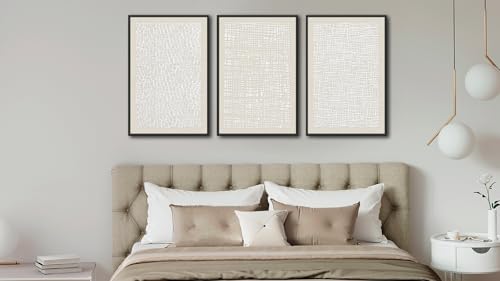 Large Framed Abstract Wall Art, Neutral Beige White Deocr, 24"x36"x3 - color: beige, size: 24"x36"x3 Framed