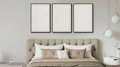 Large Framed Abstract Wall Art, Neutral Beige White Deocr, 24"x36"x3 - color: beige, size: 24"x36"x3 Framed