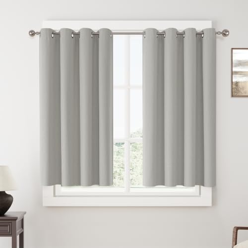 ChrisDowa Light Grey Blackout Curtains 45 Inches Long 2 Panels for Bedroom - color: Light Grey, size: 52"W x 45"L (Pack of 2)
