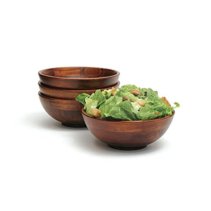 Lipper International Rubberwood Footed Bowl with Cherry Finish for Fruits, Salads, or Popcorn, Small, 7" Diameter x 2.75" Height, 27.05 Fl. Oz., Set of 4 Bowls - size: Small, style: Set of 4 Bowls