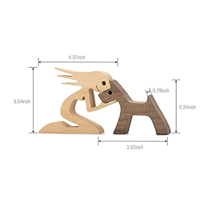 Unique Gift Hand Carved Wood Dog Human Statue Figurine Sculpture Home Office Décor, Wooden Man Dog Carving Model to Remember Friendship Between Dog and People (F) - color: F