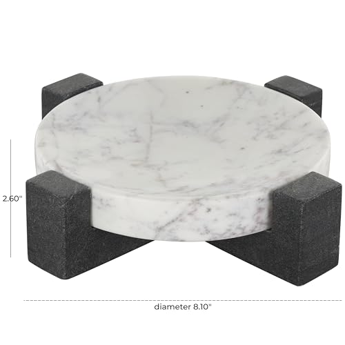 Deco 79 Marble Geometric Round Tray with Black X-Shaped Base, 8" x 8" x 3", White - size: 8"