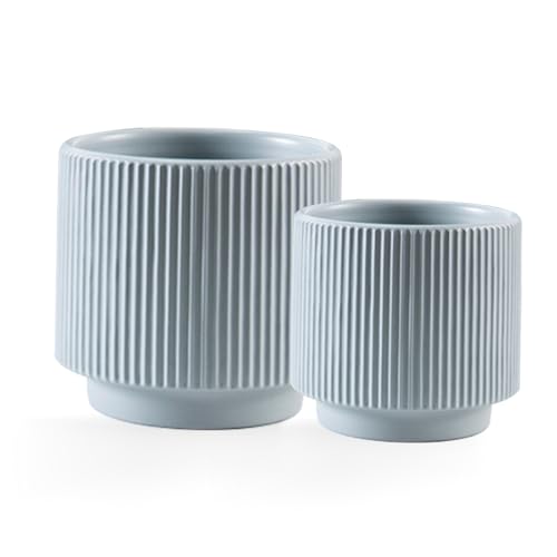 Ceramic 4.9+6.3 inch Planters, Modern Home and Office Flowerpot, Indoor and Outdoor Flowerpot with Drainage Hole (Grayish Blue) - color: Grayish Blue