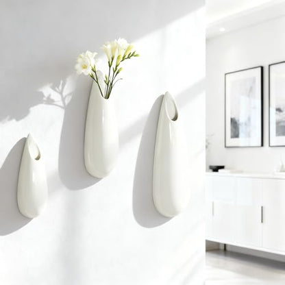 White Ceramic Wall Vases, Set of 2, 12 Inch, Teardrop Design - color: 3pcs-small&medium&large