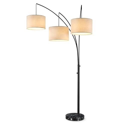 Brightech Trilage Arc Floor Lamp - Large Standing Lamp with 3 Fabric Shades & LED Bulbs for Living Room Over the Sofa, Reading, Multi-Head Traditional Tree Floor Lamp for Bedroom - Black - color: Black