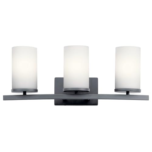 Kichler Crosby 3-Light Bathroom Vanity Light, Black - color: Black, size: 3 Light, style: Satin Etched Cased Opal Glass