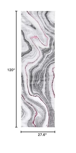 SAFAVIEH Craft Collection Runner Rug - 2'3" x 10', Grey & Wine, Modern Abstract Marble Pattern Design, Non-Shedding & Easy Care, Ideal for High Traffic Areas in Living Room, Bedroom (CFT819S) - color: Grey/Wine, size: 2'3" x 10' (Runner)