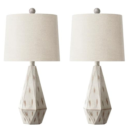 PoKat 23'' Farmhouse Table Lamps Set of 2, Beige Rustic Lamps for Living Bedroom Night Stands, Bedside Nightstands Living Room Table Lamps for End Side Table, Beige and White - color: Medium - Washed White