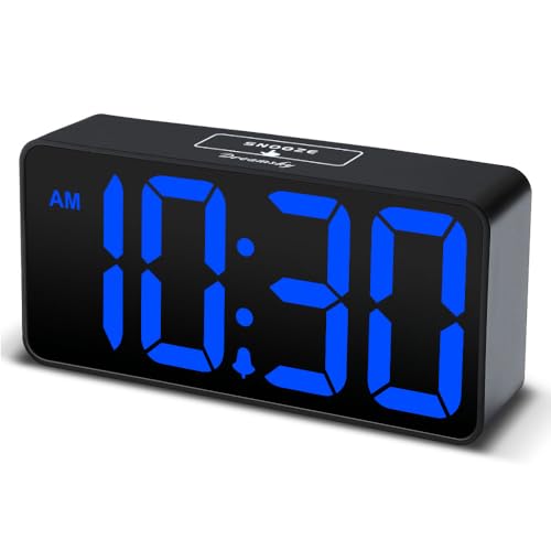 DreamSky Small Digital Alarm Clock for Bedroom with Large Big Numbers - color: Black Case Blue Digits