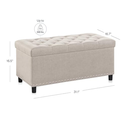 BELLEZE Storage Ottoman, Tufted Ottoman with Close Hinge, Foot Rest for Living Room (Beige, 31 inch) - color: Beige B