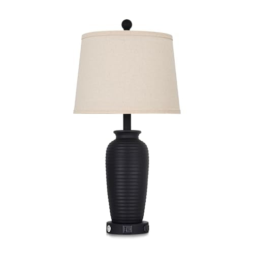 CINSARY 25" Retro Black Farmhouse Jar Table Lamps Set of 2, 3 Way Touch Control Rustic Bedside Lamps with USB A+C Ports & AC Outlet, Pot Nightstand Lamps for Bedroom Living Room (LED Bulbs Included) - color: Retro Black