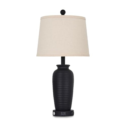 CINSARY 25" Retro Black Farmhouse Jar Table Lamps Set of 2, 3 Way Touch Control Rustic Bedside Lamps with USB A+C Ports & AC Outlet, Pot Nightstand Lamps for Bedroom Living Room (LED Bulbs Included) - color: Retro Black