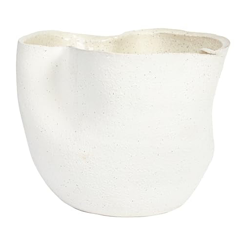 Bloomingville 7.25 Inches Stoneware Ruffled Planter with Sand Finish and Reactive Glaze, Holds 4 Inches Pot, White
