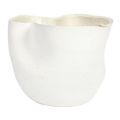 Bloomingville 7.25 Inches Stoneware Ruffled Planter with Sand Finish and Reactive Glaze, Holds 4 Inches Pot, White
