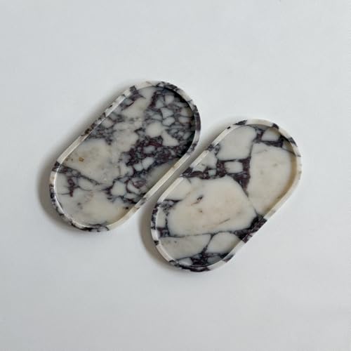 Natural Marble Stone 11.8 inches Oval Catchall Tray Classics Sundries Storage Jewelry Plates (Calacatta Purple)