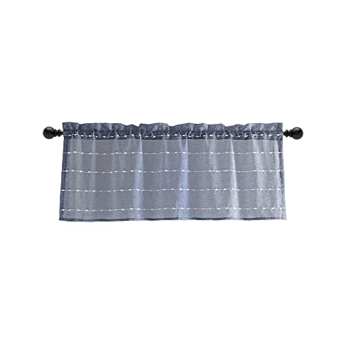 Lush Decor Farmhouse Textured Sheer Window Curtain Valance, 52"W x18"L, Navy - color: Navy