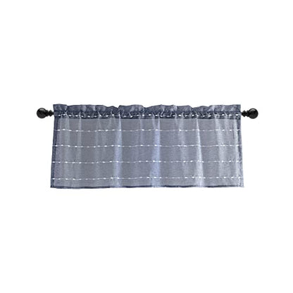 Lush Decor Farmhouse Textured Sheer Window Curtain Valance, 52"W x18"L, Navy - color: Navy
