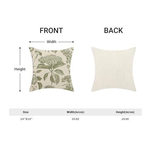 Floral Pillow Covers 24x24 Set of 2 Vintage Sage Green Hydrangea Herbs Botanical Throw Pillow Cover Outdoor Decoration Boho Flower Pillowcase Farmhouse Decorative Cushion Case for Home Couch - color: Vintage Floral-sage Green, size: 24" x 24" (Pack of 2)