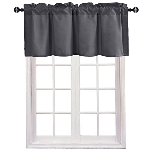JIUZHEN Dark Grey Valance Curtains for Window 1 Panel, 52 x 18 Inches - color: Dark Grey, size: 52"W x 18"L (Pack of 1)